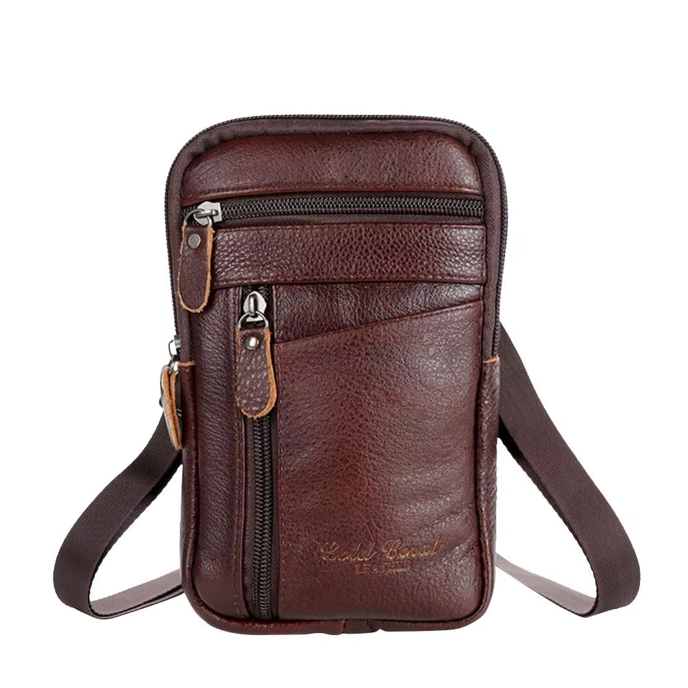 Men's Genuine Leather Phone Pouch  - Shoulder Belt Bag Male 