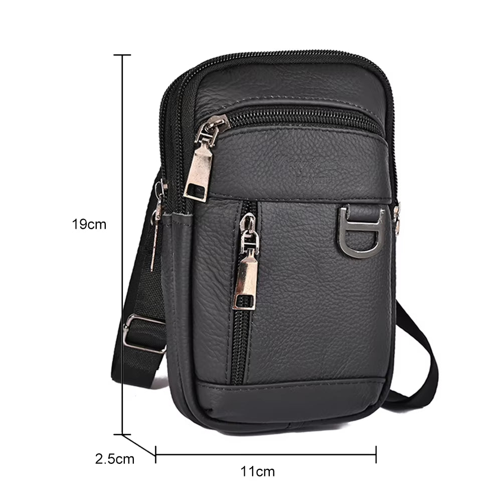 Men's Genuine Leather Phone Pouch  - Shoulder Belt Bag Male 