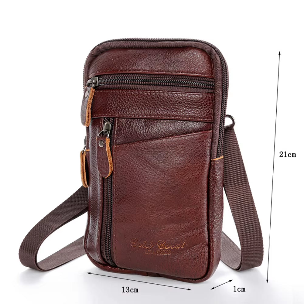 Men's Genuine Leather Phone Pouch  - Shoulder Belt Bag Male 