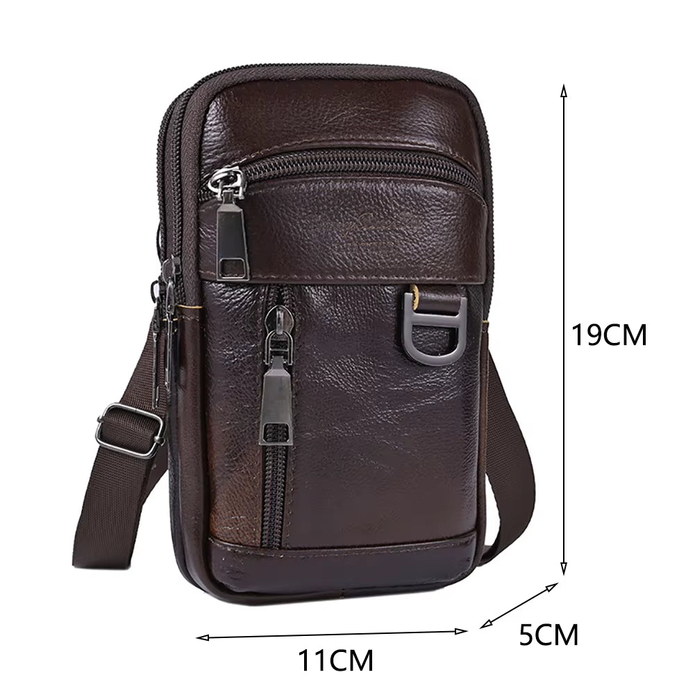 Men's Genuine Leather Phone Pouch  - Shoulder Belt Bag Male 