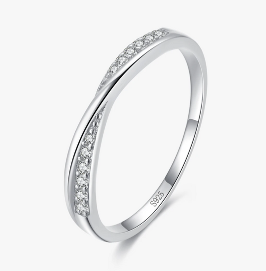 Half Eternity Wave Ring - 925 Sterling With Zircon
