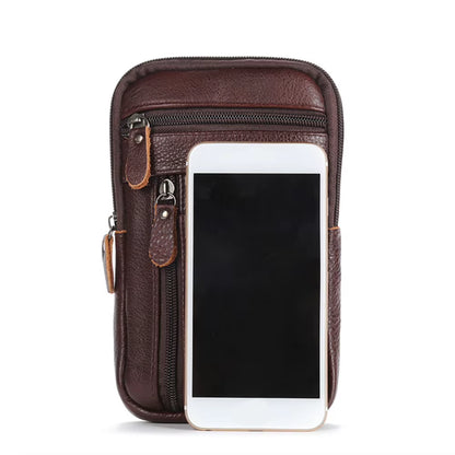 Men's Genuine Leather Phone Pouch  - Shoulder Belt Bag Male 