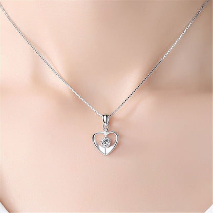 925 Sterling Silver Crystal Pendant Necklace - Love Heart - Women Jewellery