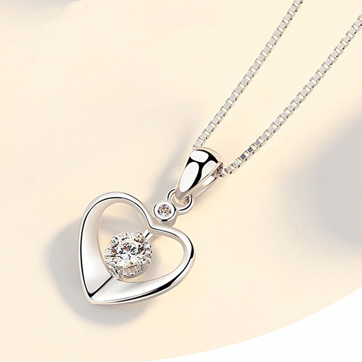 925 Sterling Silver Crystal Pendant Necklace - Love Heart - Women Jewellery