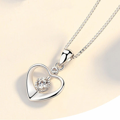 925 Sterling Silver Crystal Pendant Necklace - Love Heart - Women Jewellery