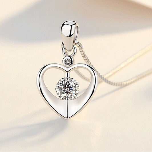 925 Sterling Silver Crystal Pendant Necklace - Love Heart - Women Jewellery