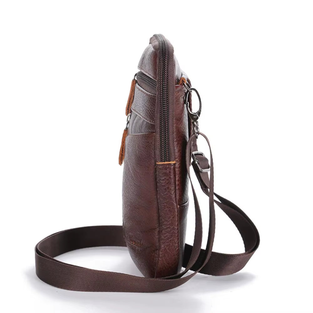 Men's Genuine Leather Phone Pouch  - Shoulder Belt Bag Male 