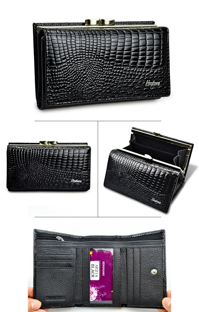 Genuine Leather Purse For Women - Long Alligator Pattern 