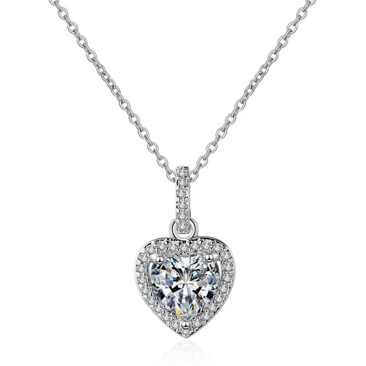 Heart Shape Necklace Crystal Pendant With 925 Sterling Silver Chain 