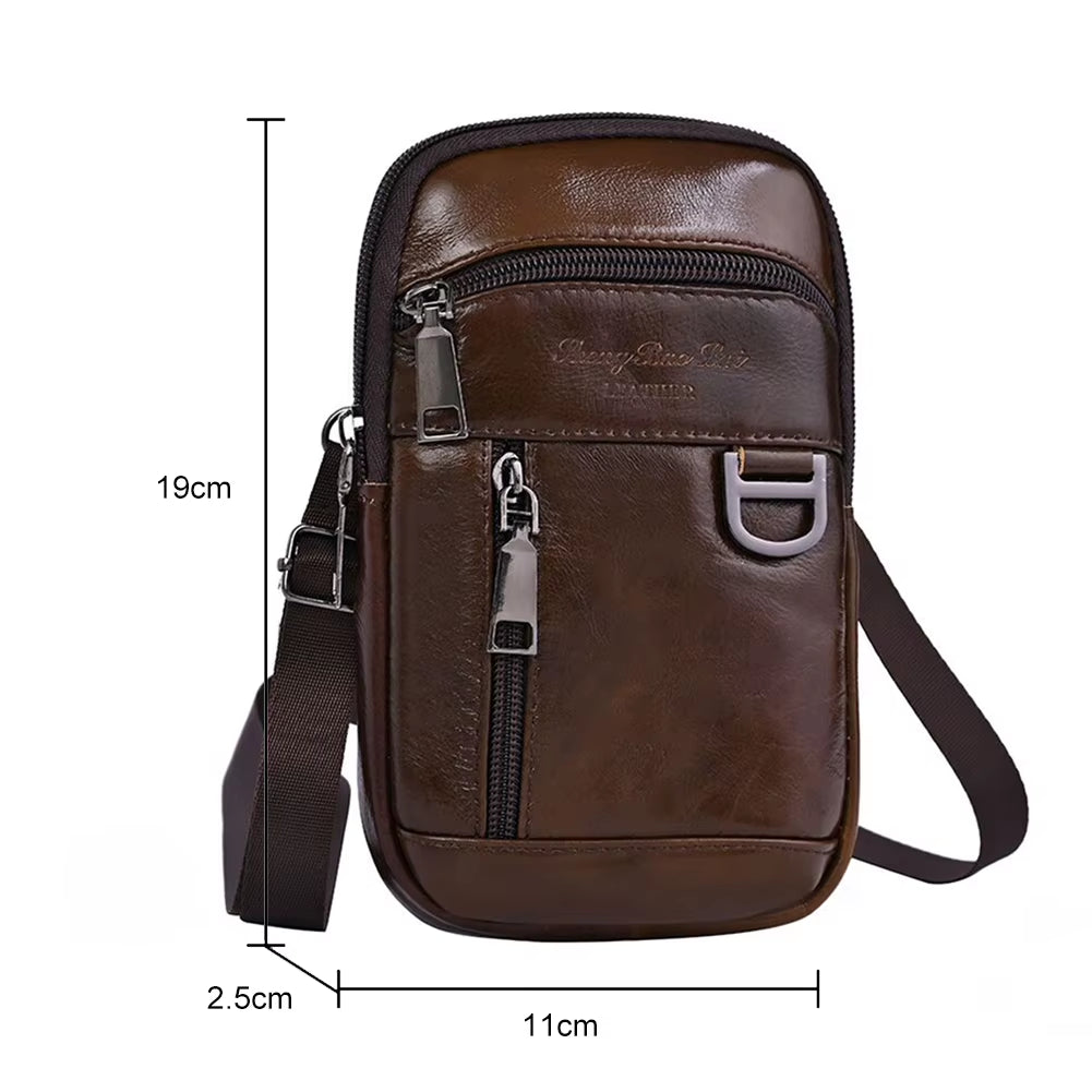 Men's Genuine Leather Phone Pouch  - Shoulder Belt Bag Male 