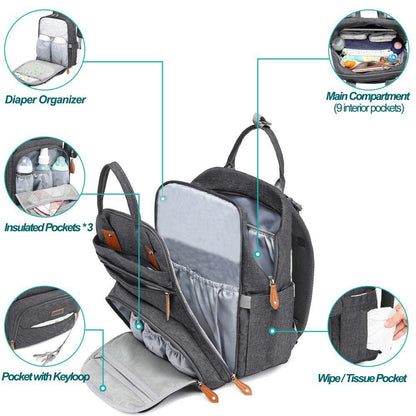 Baby Changing Nappy Bag - Maternity Organiser Travel Backpack Waterproof - Regal Allure