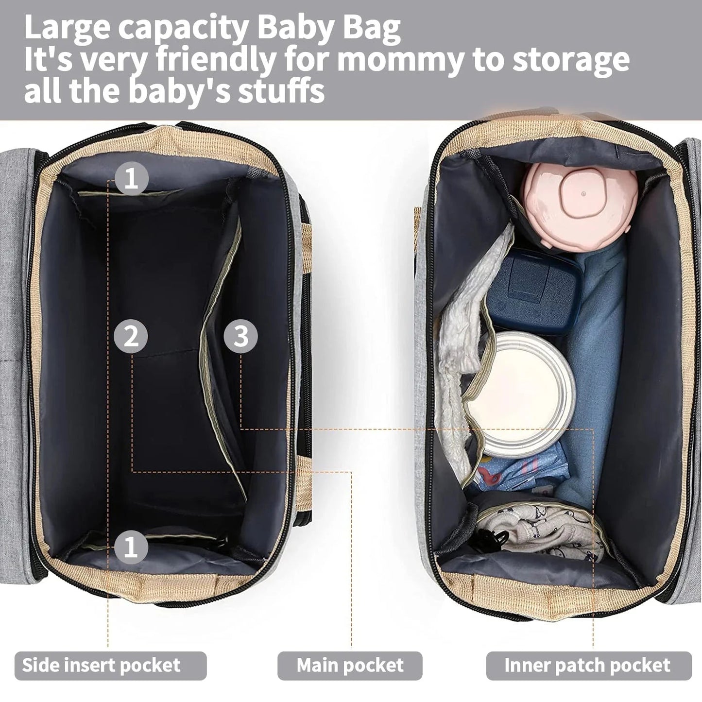 Baby Changing Nappy Bag With Crib - Diaper Nappy Stroller Bags for Baby - Maternity Bag Backpacks Crib Newborn - Regal Allure