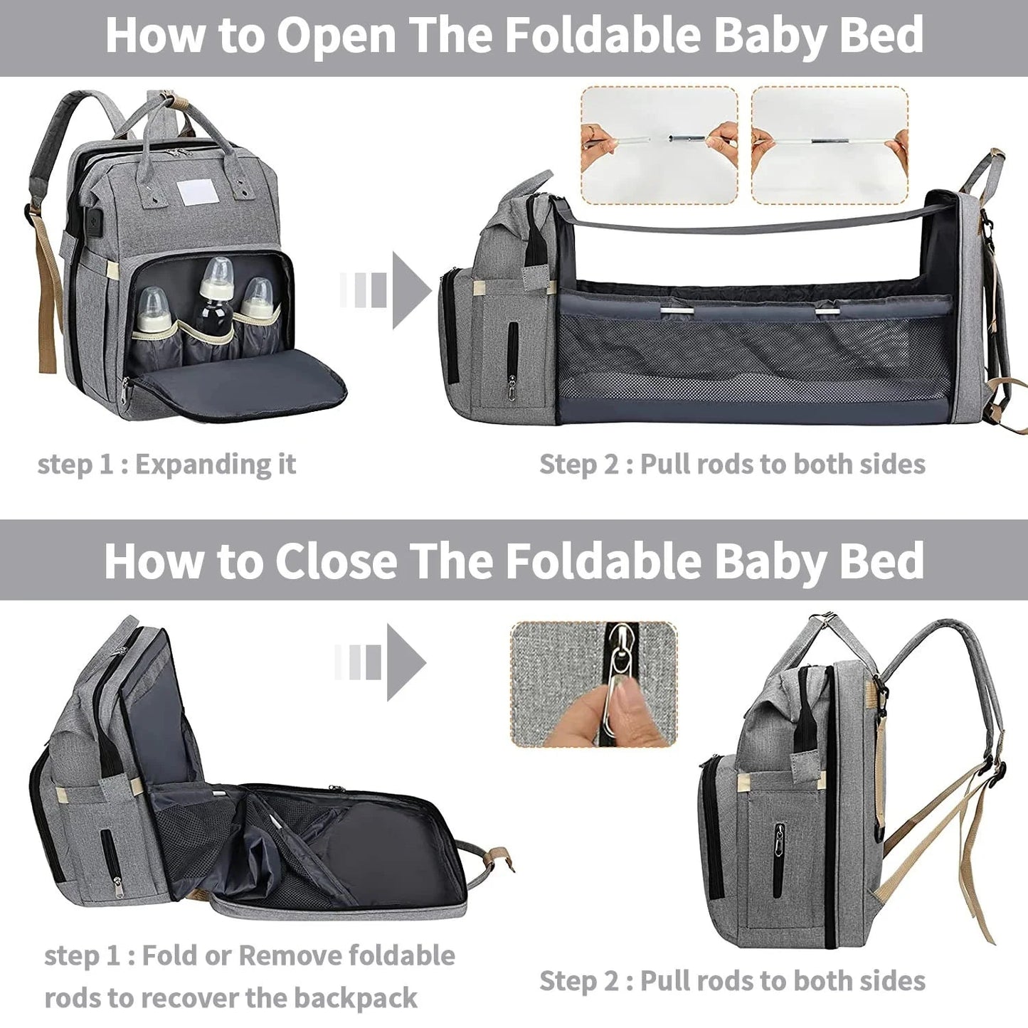 Baby Changing Nappy Bag With Crib - Diaper Nappy Stroller Bags for Baby - Maternity Bag Backpacks Crib Newborn - Regal Allure