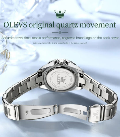 Diamond Dial Quartz Watch for Women Waterproof Olevs - Luminous Stainless Steel 