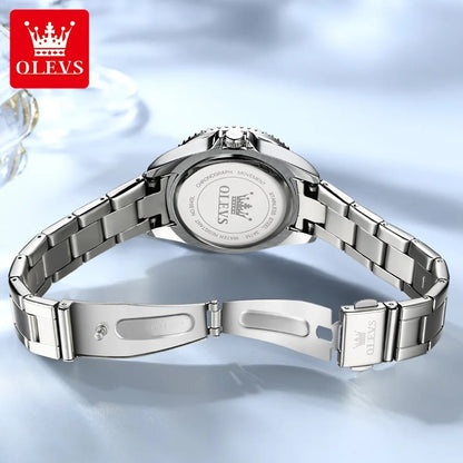 Diamond Dial Quartz Watch for Women Waterproof Olevs - Luminous Stainless Steel 