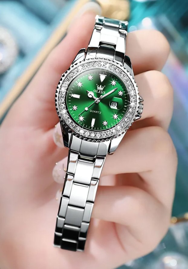 Diamond Dial Quartz Watch for Women Waterproof Olevs - Luminous Stainless Steel 