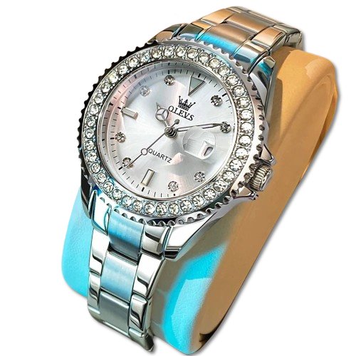 Diamond Dial Quartz Watch for Women Waterproof Olevs - Luminous Stainless Steel - Regal Allure