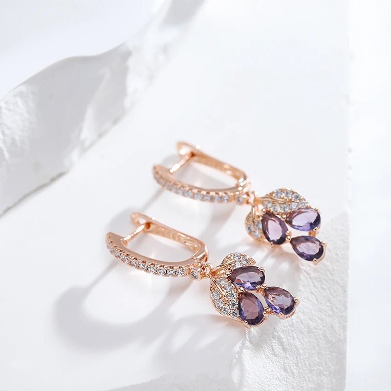 Earring 585 Rose Gold Colour With Purple Zircon - Regal Allure