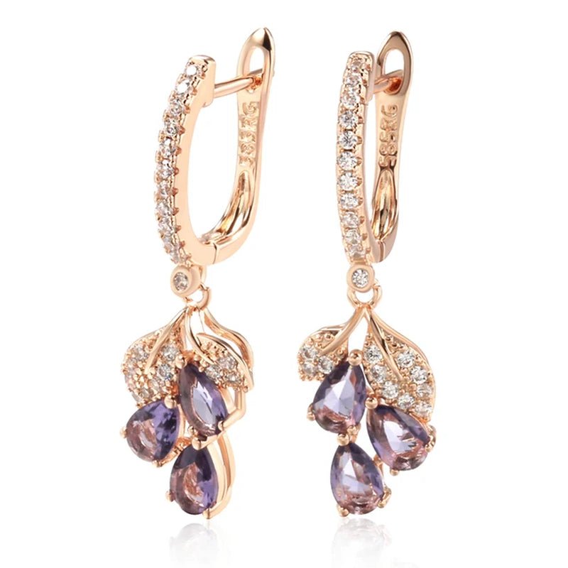 Earring 585 Rose Gold Colour With Purple Zircon - Regal Allure