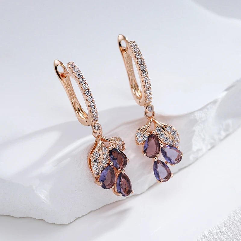 Earring 585 Rose Gold Colour With Purple Zircon - Regal Allure