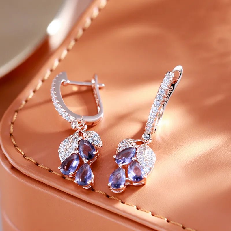 Earring 585 Rose Gold Colour With Purple Zircon - Regal Allure