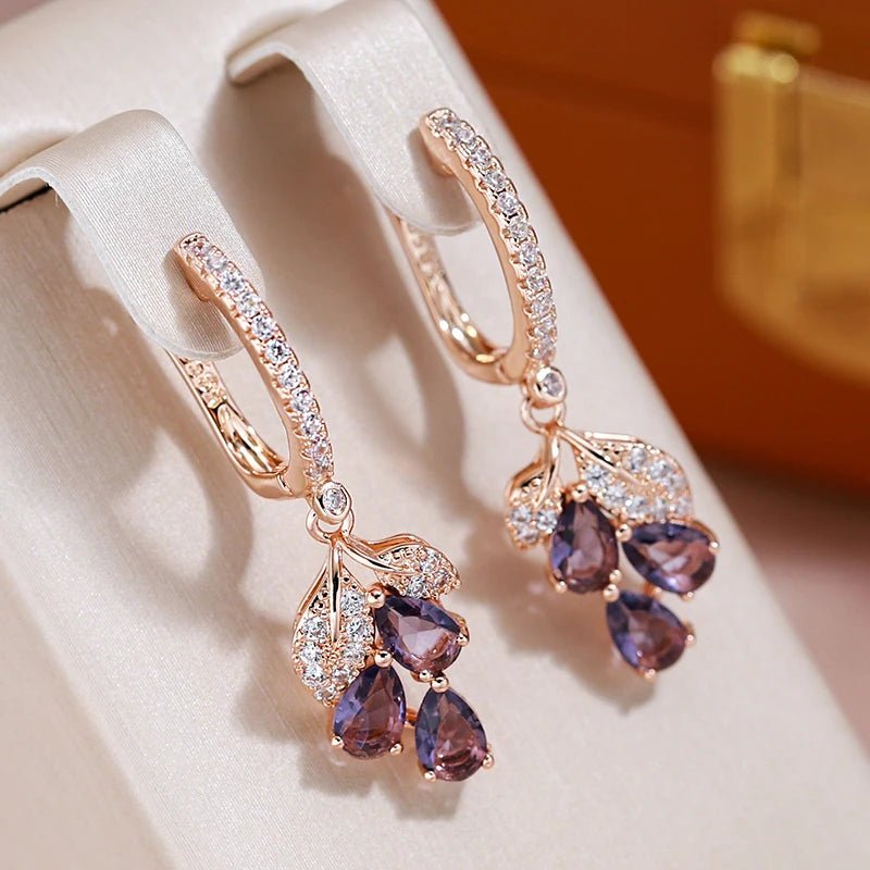 Earring 585 Rose Gold Colour With Purple Zircon - Regal Allure