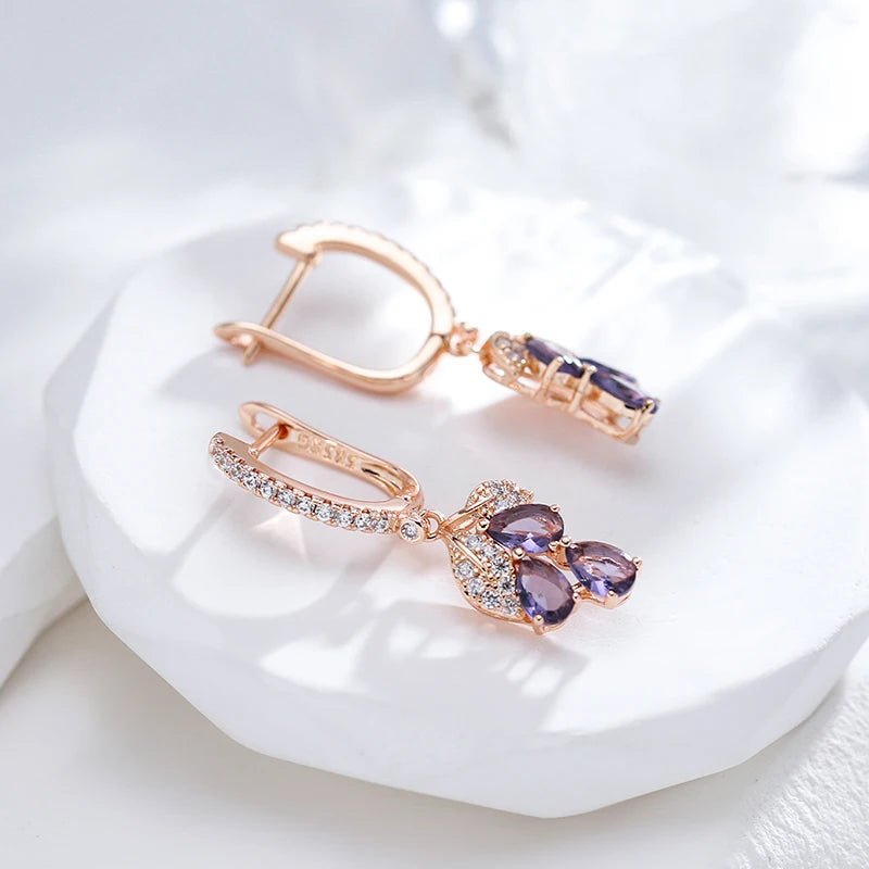 Earring 585 Rose Gold Colour With Purple Zircon - Regal Allure