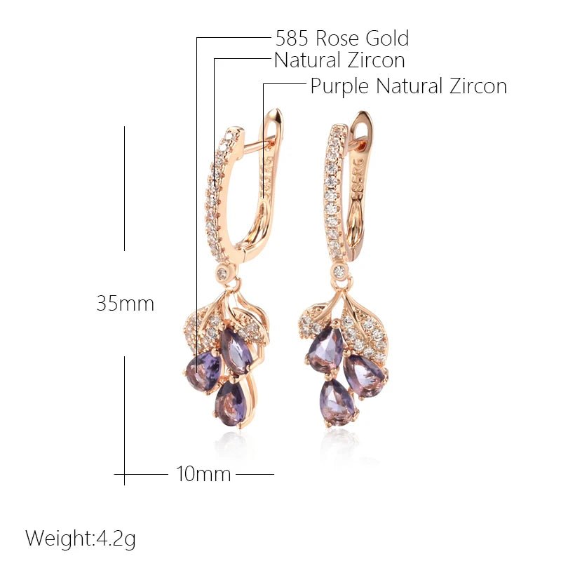 Earring 585 Rose Gold Colour With Purple Zircon - Regal Allure