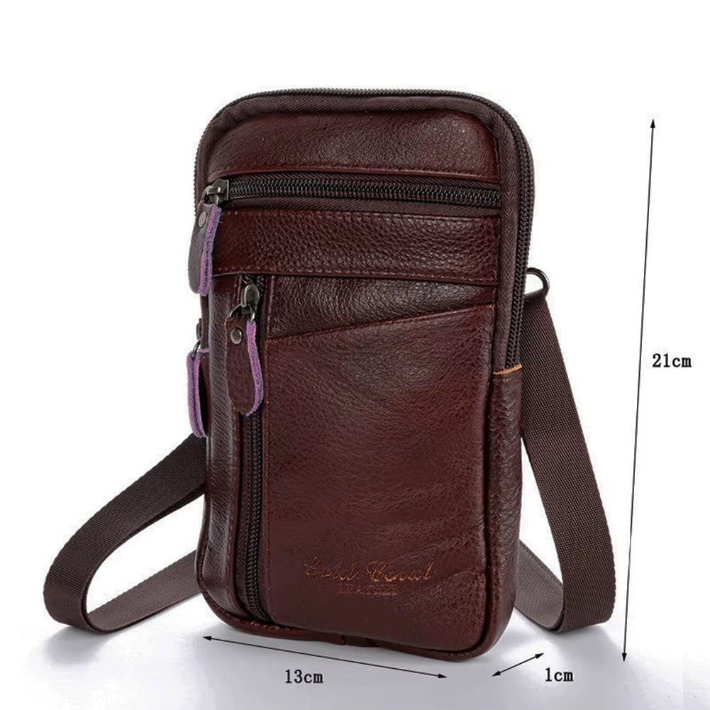 Men's Genuine Leather Phone Pouch  - Shoulder Belt Bag Male 