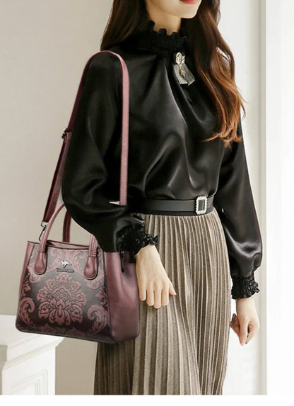 Genuine Leather Shoulder Bag For Woman - Flower Fashion - Regal Allure