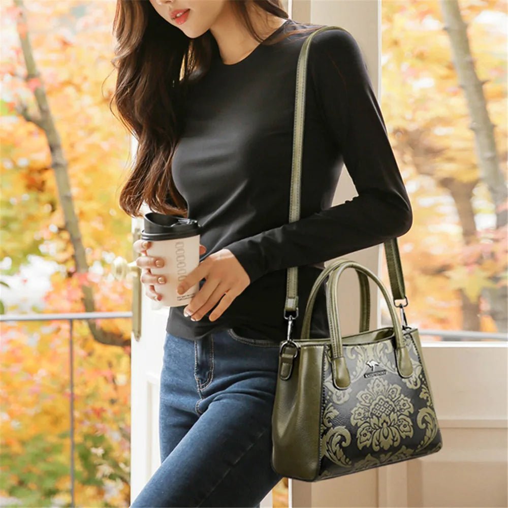 Genuine Leather Shoulder Bag For Woman - Flower Fashion - Regal Allure