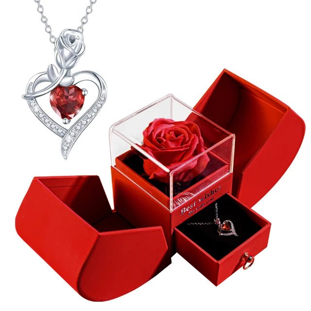 Gift Box Eternal Rose With Necklace for Mother's Day / Valentine/ Christmas / Birthday