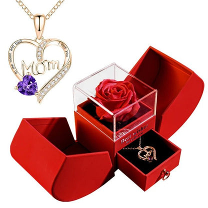 Gift Box Eternal Rose With Necklace for Mother's Day / Valentine/ Christmas / Birthday