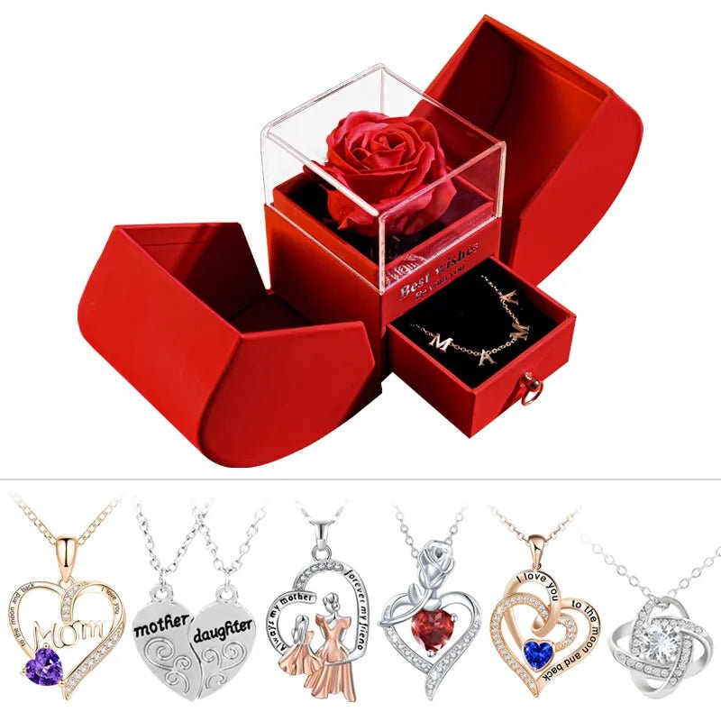 Gift Box Eternal Rose With Necklace for Mother's Day / Valentine/ Christmas / Birthday