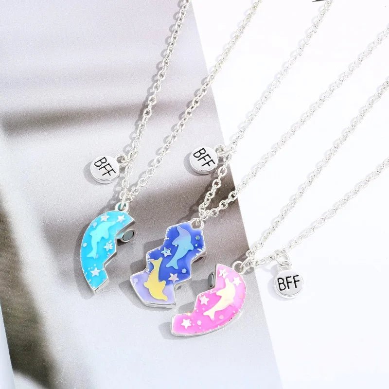 Girls BFF Matching Necklace Magnetic Pendant Dolphin 3 pcs