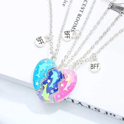 Girls BFF Matching Necklace Magnetic Pendant Dolphin 3 pcs