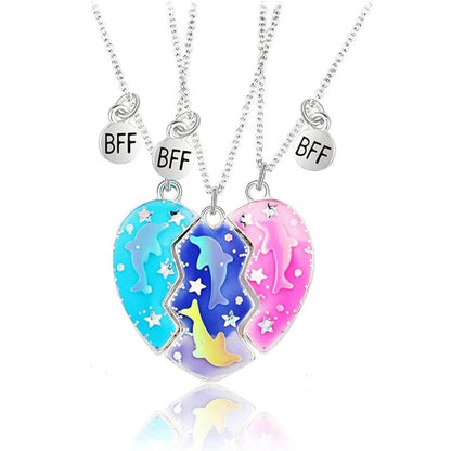 Girls BFF Matching Necklace Magnetic Pendant Dolphin 3 pcs