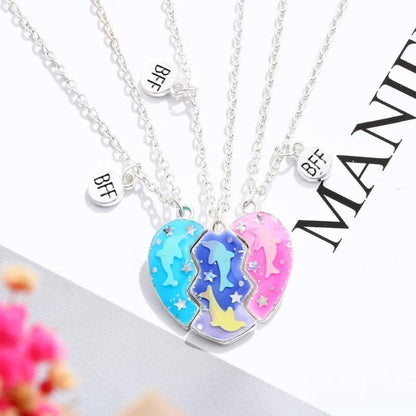 Girls BFF Matching Necklace Magnetic Pendant Dolphin 3 pcs