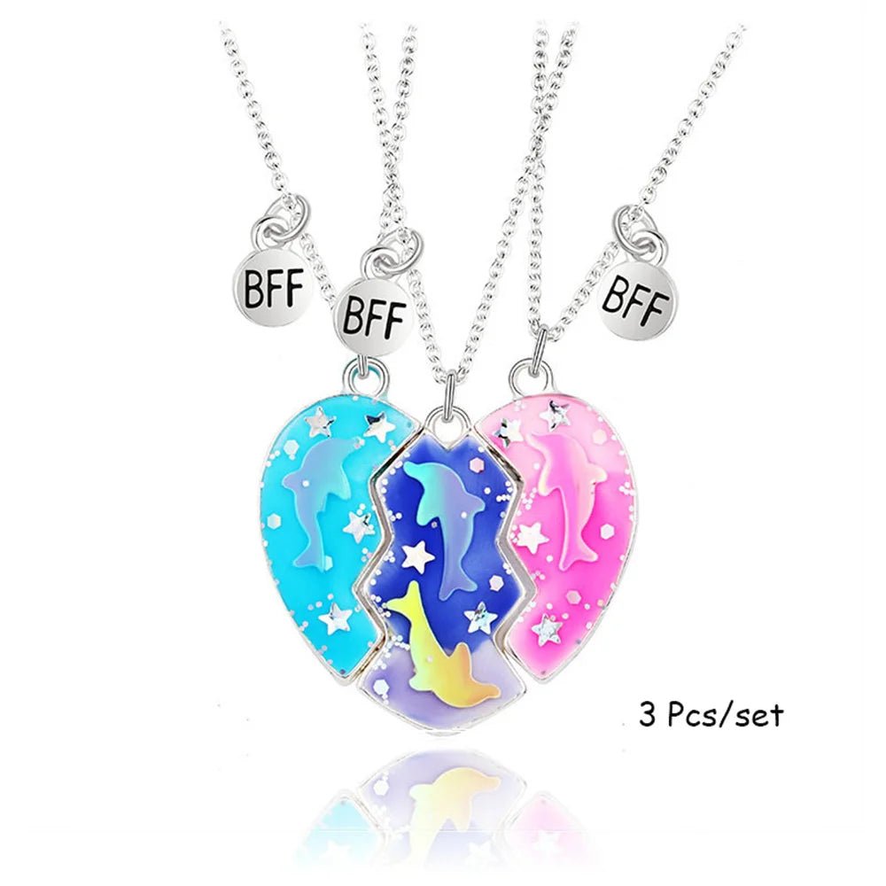 Girls BFF Matching Necklace Magnetic Pendant Dolphin 3 pcs - Regal Allure