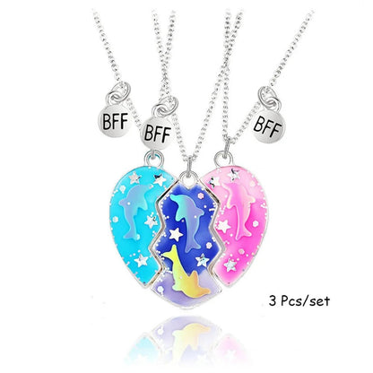 Girls BFF Matching Necklace Magnetic Pendant Dolphin 3 pcs - Regal Allure