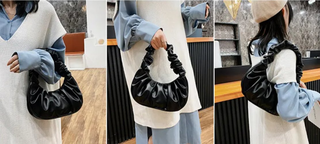 Handbag Stylish Pleated for Women - PU Leather