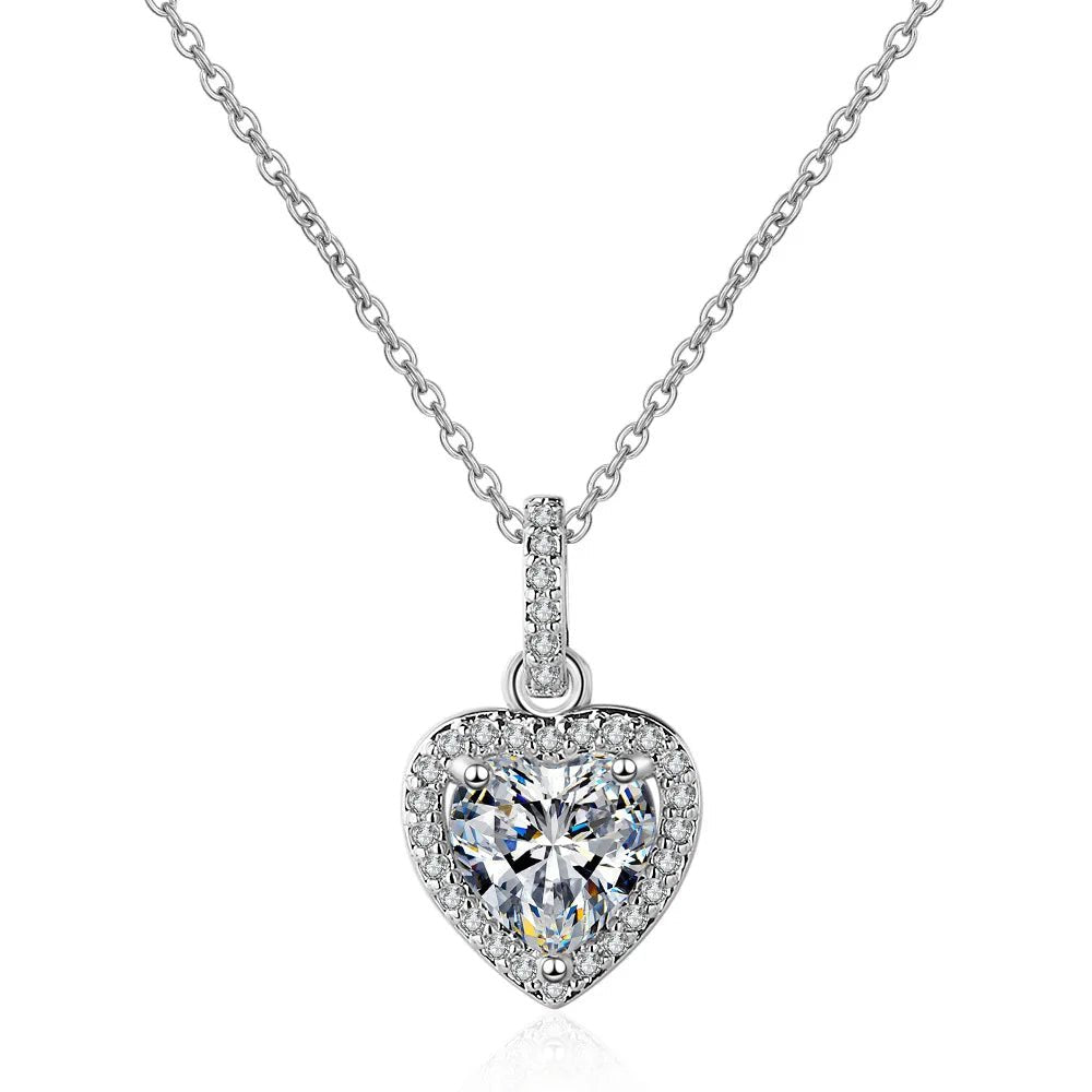 Heart Shape Necklace Crystal Pendant With 925 Sterling Silver Chain - Regal Allure