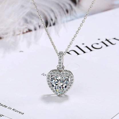 Heart Shape Necklace Crystal Pendant With 925 Sterling Silver Chain - Regal Allure