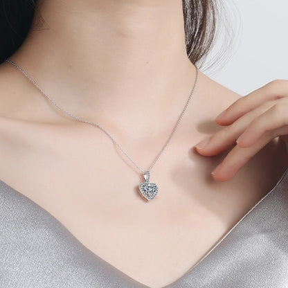 Heart Shape Necklace Crystal Pendant With 925 Sterling Silver Chain - Regal Allure