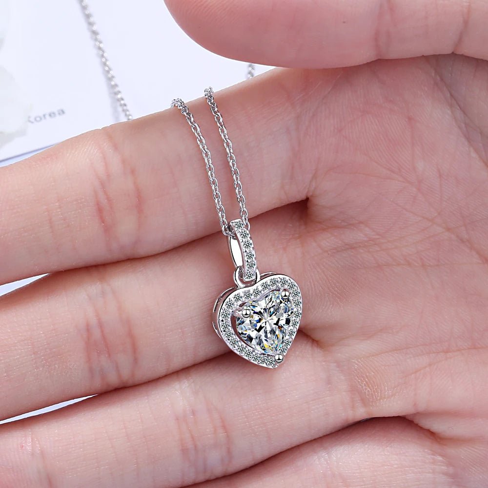 Heart Shape Necklace Crystal Pendant With 925 Sterling Silver Chain - Regal Allure