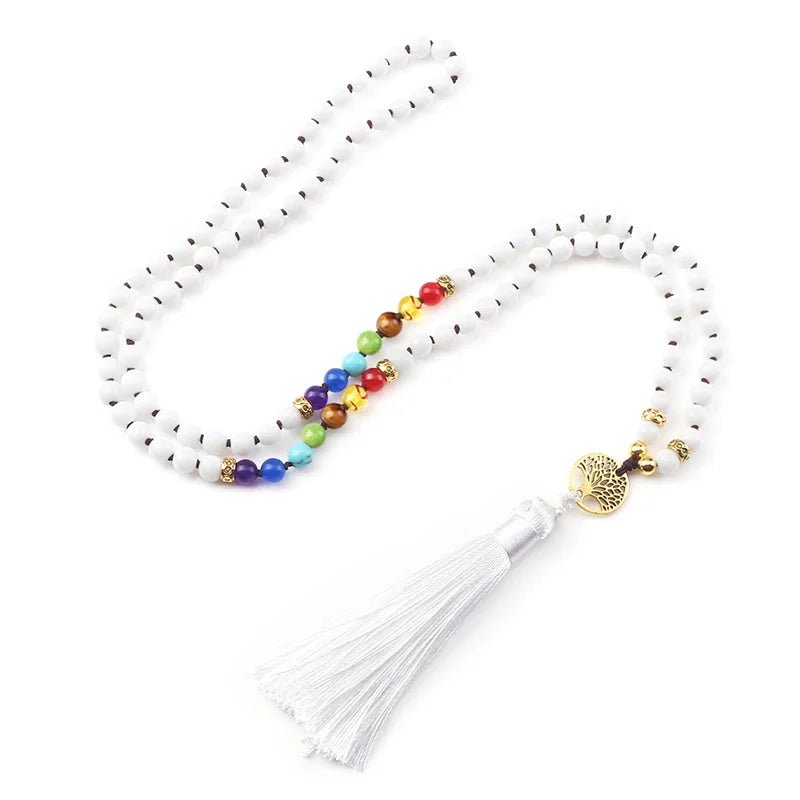 Knotted Japamala 108 - Natural Stones With Tassel - 7 Chakra Reiki - Regal Allure