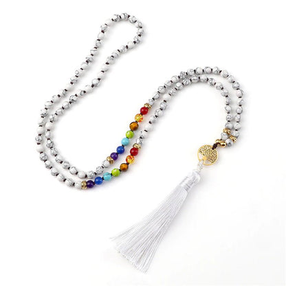 Knotted Japamala 108 - Natural Stones With Tassel - 7 Chakra Reiki