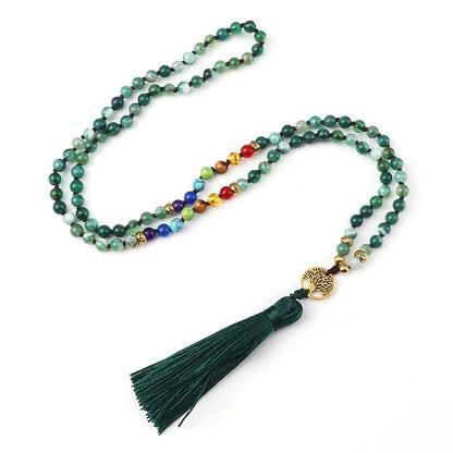 Knotted Japamala 108 - Natural Stones With Tassel - 7 Chakra Reiki