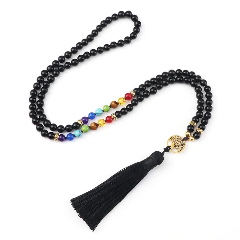 Knotted Japamala 108 - Natural Stones With Tassel - 7 Chakra Reiki - Regal Allure