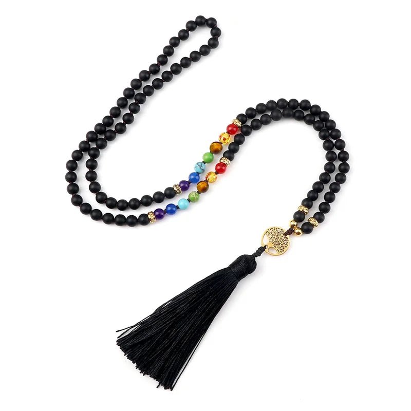 Knotted Japamala 108 - Natural Stones With Tassel - 7 Chakra Reiki - Regal Allure